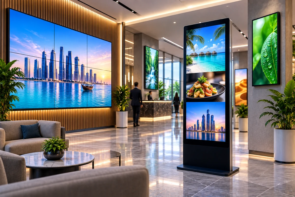 Digital signage displays in a customer environment - Flora Technology Qatar